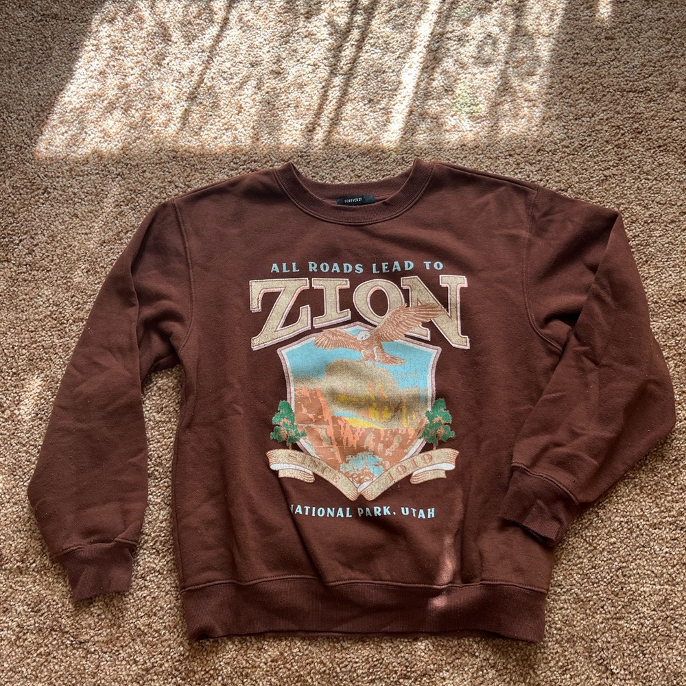 Forever 21 Brown Zion National Park Crewneck Sweater